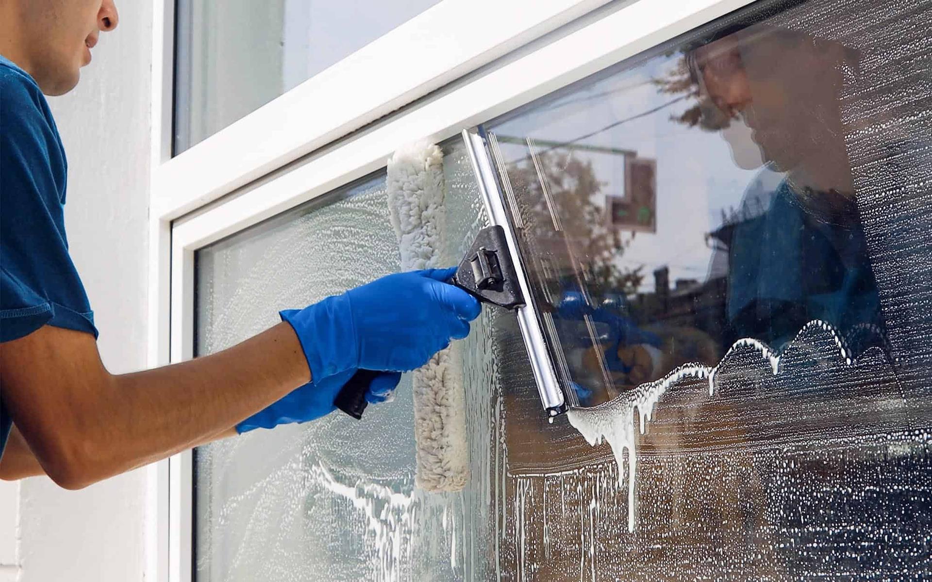 Retail store front being professionally cleaned in Denver, Colorado