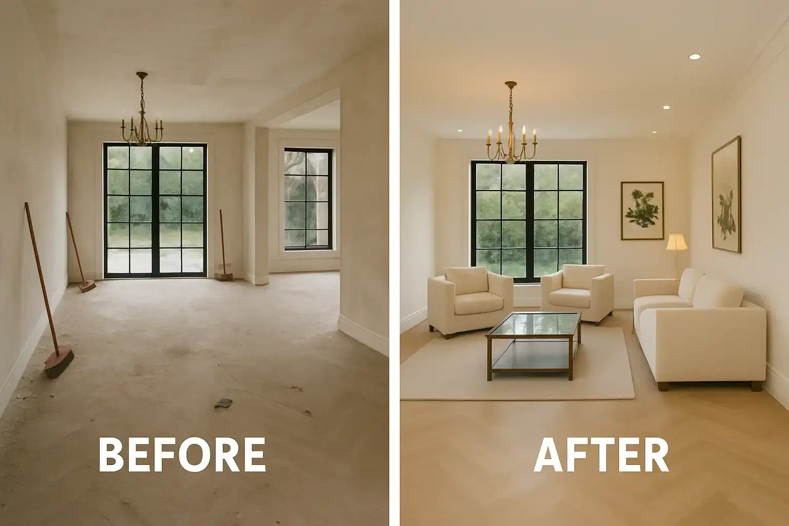 Before and after post construction cleaning in Denver